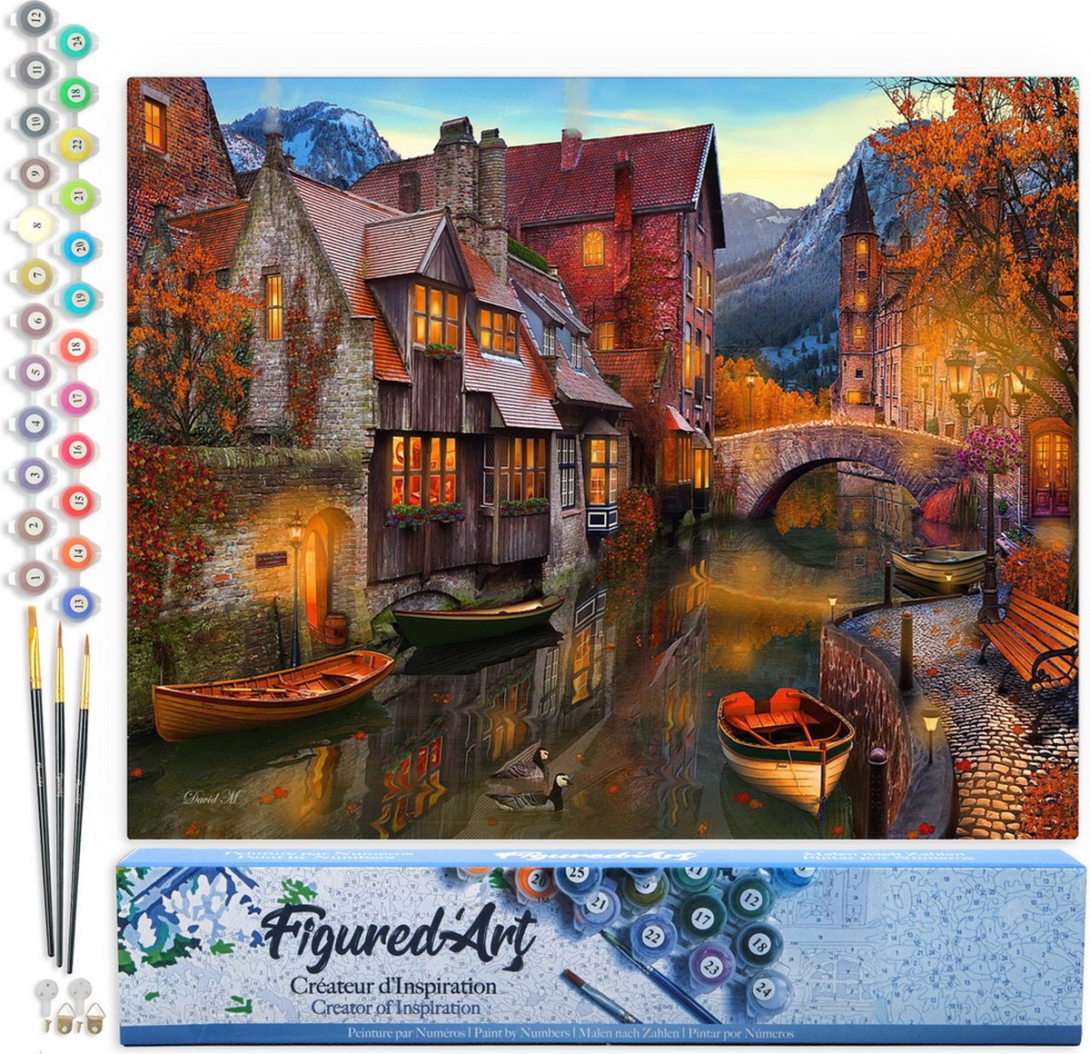 FiguredArt Schilderen op Nummer Volwassenen canvas Warme kanalen - Handwerk acrylverf Kit DIY Compleet - 40x50cm zonder frame